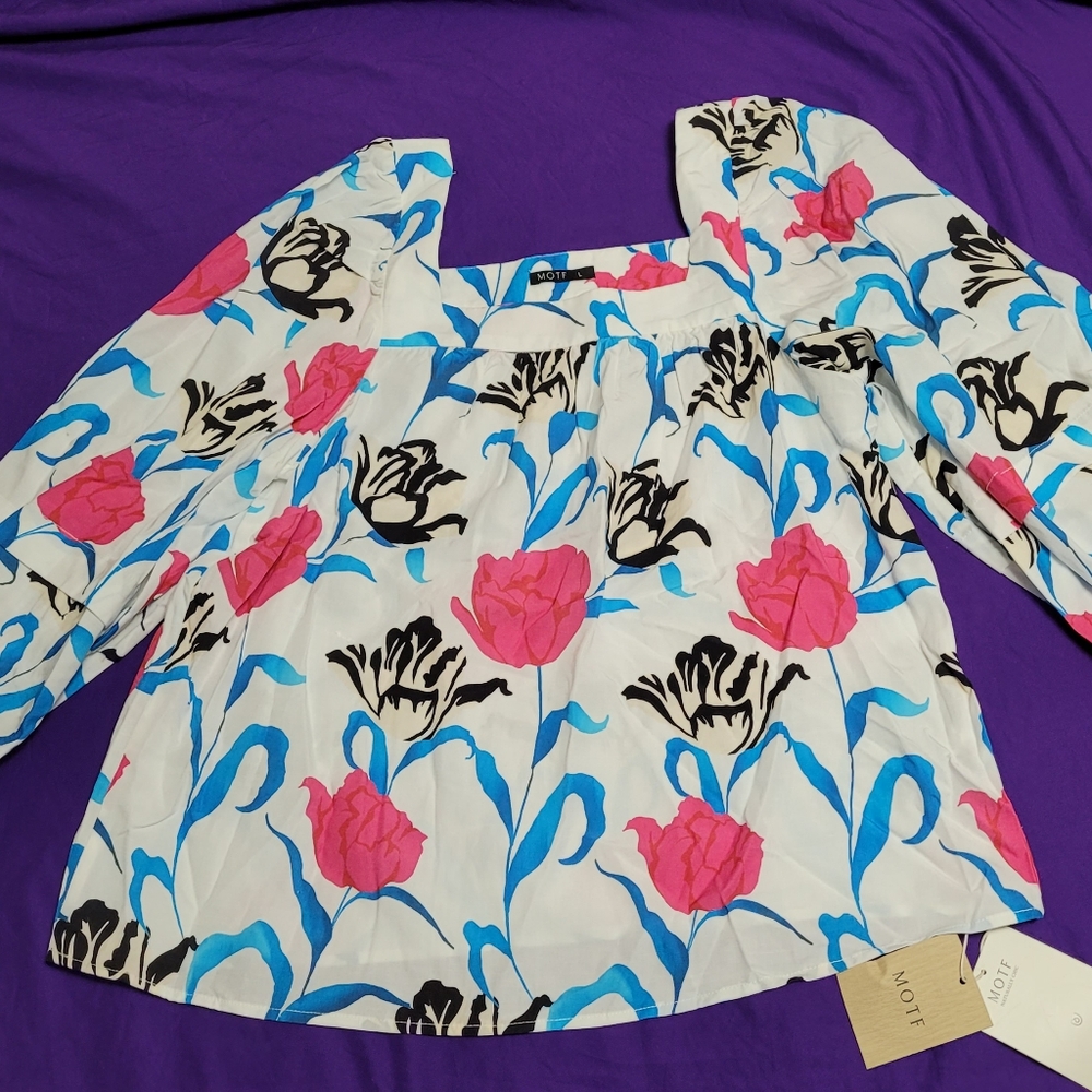 Floral blouse viscose and linen